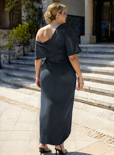 Sheath/Column Asymmetrical Sleeveless Satin Bridesmaid Dresses With Ruffle