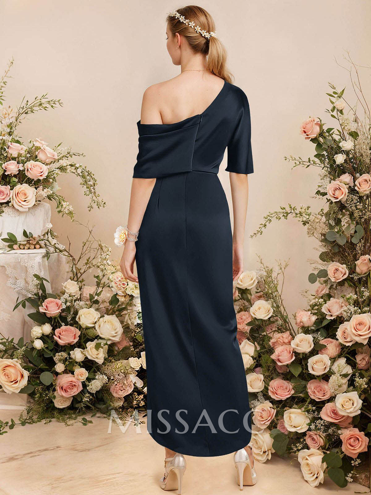 Sheath/Column Asymmetrical Sleeveless Satin Bridesmaid Dresses With Ruffle Sheath/Column Asymmetrical Sleeveless Satin Bridesmaid Dresses With Ruffle