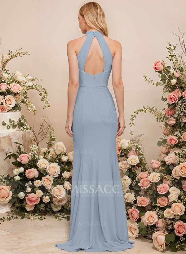 Sheath/Column Halter Elastic Satin Bridesmaid Dresses With Back Hole