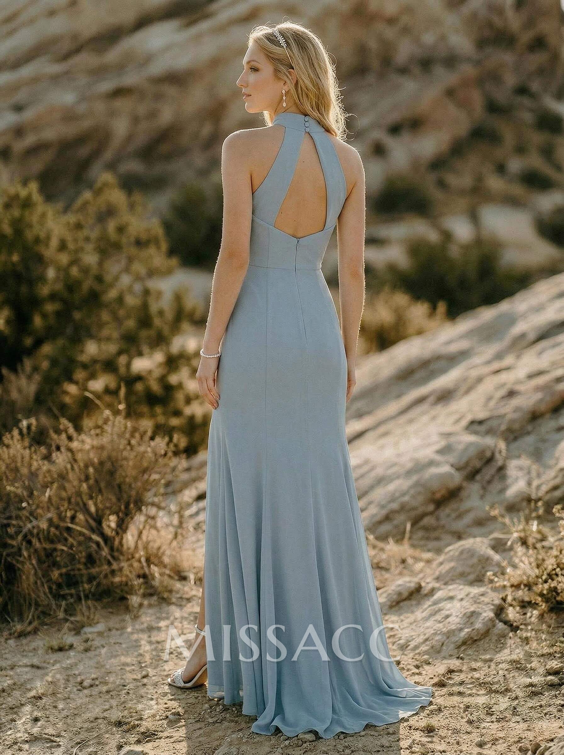Sheath/Column Halter Elastic Satin Bridesmaid Dresses With Back Hole Sheath/Column Halter Elastic Satin Bridesmaid Dresses With Back Hole