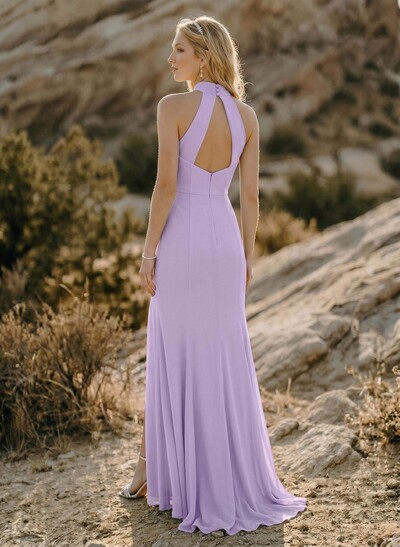 Sheath/Column Halter Chiffon Bridesmaid Dresses With Back Hole