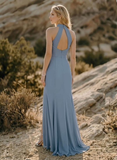 Sheath/Column Halter Chiffon Bridesmaid Dresses With Back Hole