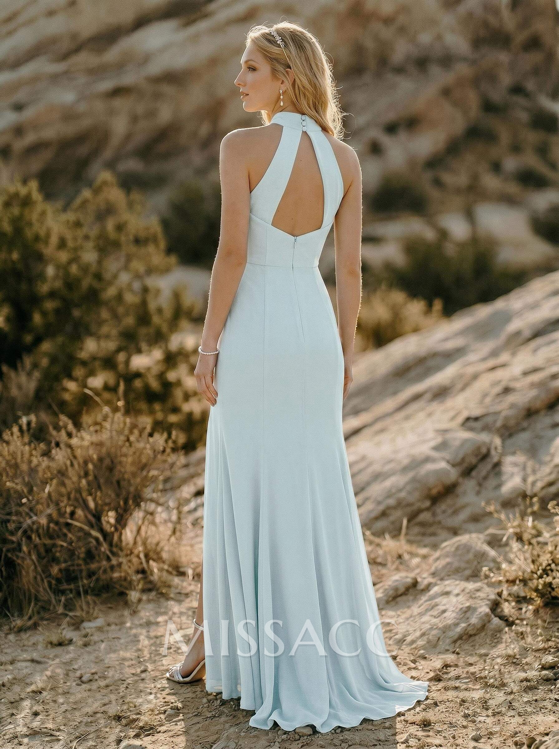 Sheath/Column Halter Chiffon Bridesmaid Dresses With Back Hole
