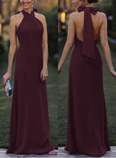 Sheath/Column Halter Sleeveless Floor-Length Elastic Satin Bridesmaid Dresses