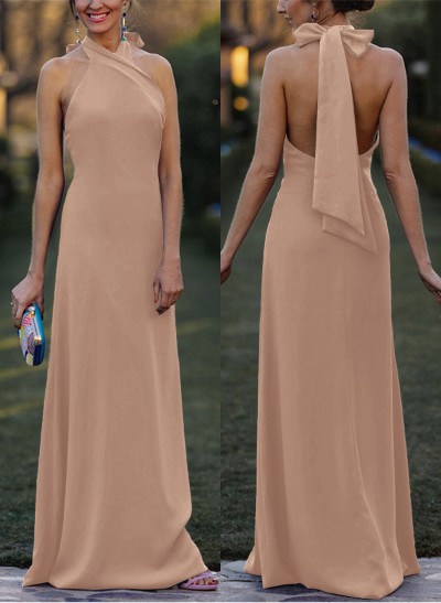 Sheath/Column Halter Sleeveless Floor-Length Elastic Satin Bridesmaid Dresses