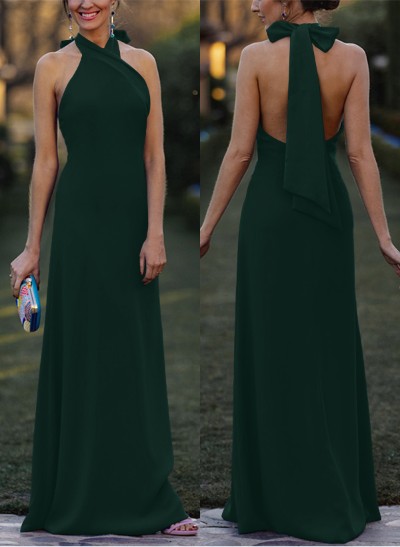 Sheath/Column Halter Sleeveless Floor-Length Elastic Satin Bridesmaid Dresses