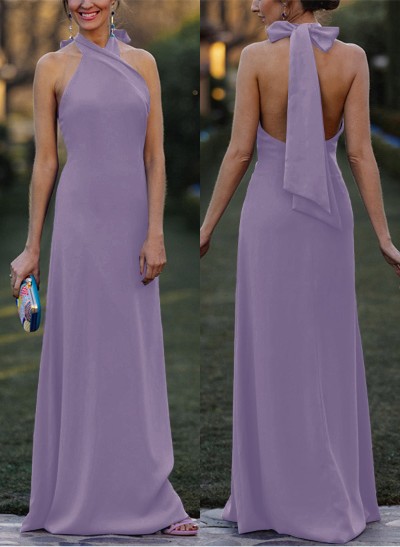 Sheath/Column Halter Sleeveless Floor-Length Elastic Satin Bridesmaid Dresses