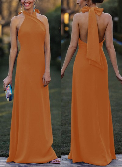 Sheath/Column Halter Sleeveless Floor-Length Elastic Satin Bridesmaid Dresses