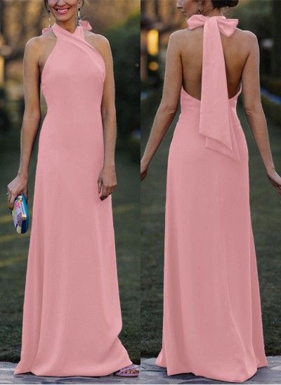 Sheath/Column Halter Sleeveless Floor-Length Elastic Satin Bridesmaid Dresses