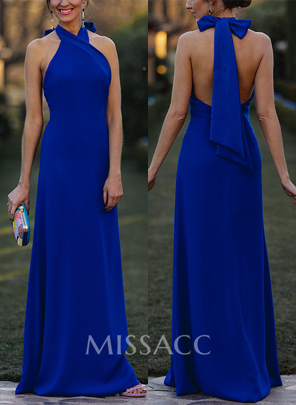 Sheath/Column Halter Sleeveless Floor-Length Elastic Satin Bridesmaid Dresses Sheath/Column Halter Sleeveless Floor-Length Elastic Satin Bridesmaid Dresses