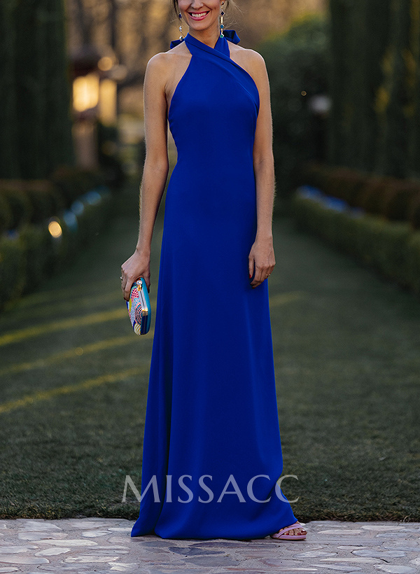 Sheath/Column Halter Sleeveless Floor-Length Elastic Satin Bridesmaid Dresses Sheath/Column Halter Sleeveless Floor-Length Elastic Satin Bridesmaid Dresses