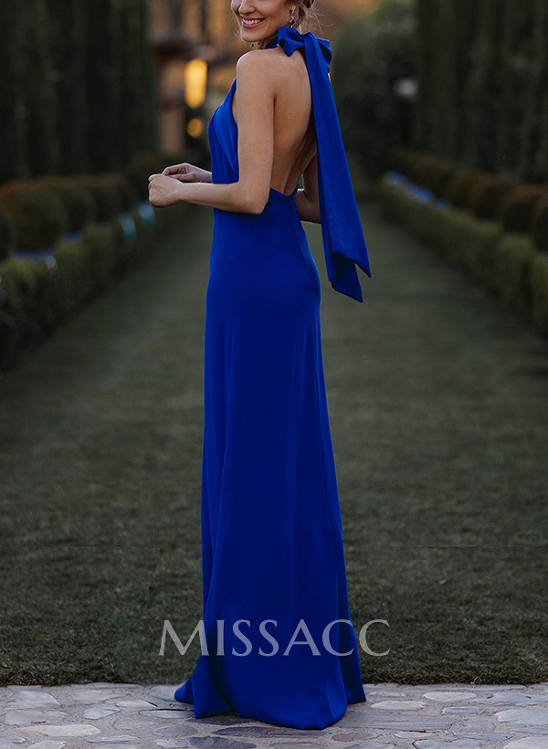 Sheath/Column Halter Sleeveless Floor-Length Elastic Satin Bridesmaid Dresses Sheath/Column Halter Sleeveless Floor-Length Elastic Satin Bridesmaid Dresses