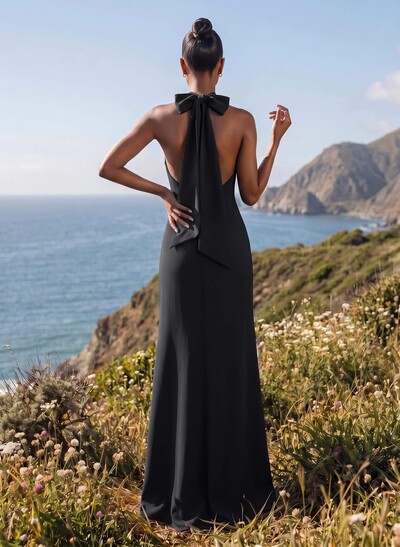 Sheath/Column Halter Sleeveless Floor-Length Elastic Satin Bridesmaid Dresses
