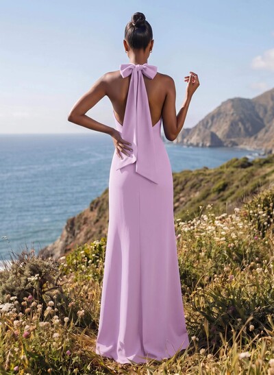 Sheath/Column Halter Sleeveless Floor-Length Elastic Satin Bridesmaid Dresses