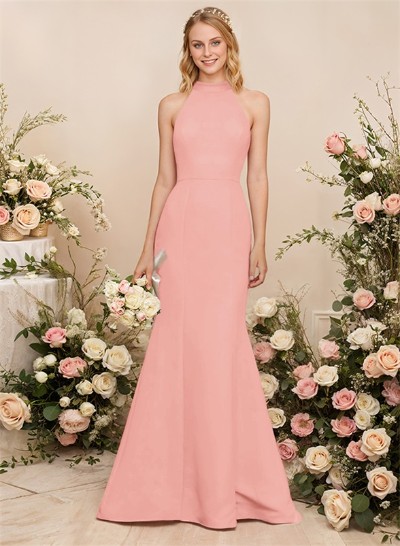 Sheath/Column Halter Elastic Satin Bridesmaid Dresses With Back Hole