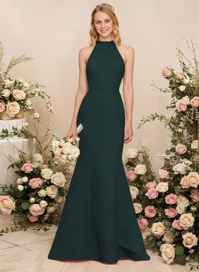 Sheath/Column Halter Elastic Satin Bridesmaid Dresses With Back Hole