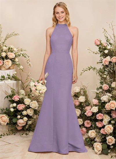 Sheath/Column Halter Elastic Satin Bridesmaid Dresses With Back Hole