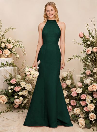 Sheath/Column Halter Elastic Satin Bridesmaid Dresses With Back Hole