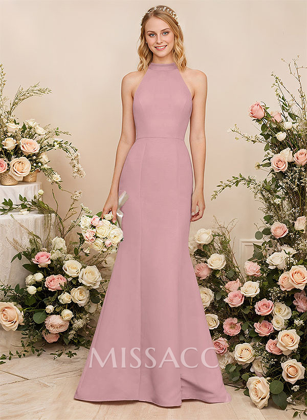 Sheath/Column Halter Elastic Satin Bridesmaid Dresses With Back Hole Sheath/Column Halter Elastic Satin Bridesmaid Dresses With Back Hole