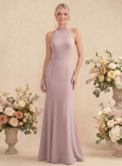 Sheath/Column Halter Elastic Satin Bridesmaid Dresses With Back Hole