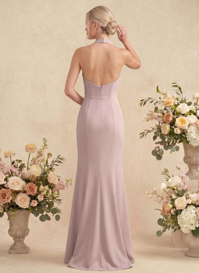 Sheath/Column Halter Elastic Satin Bridesmaid Dresses With Back Hole