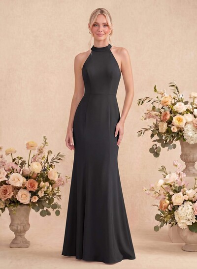 Sheath/Column Halter Elastic Satin Bridesmaid Dresses With Back Hole