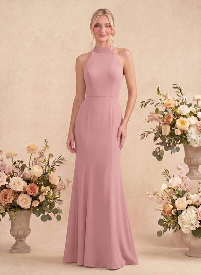 Sheath/Column Halter Elastic Satin Bridesmaid Dresses With Back Hole