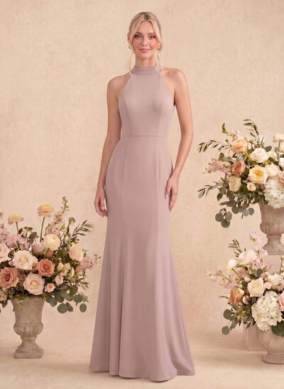 Sheath/Column Halter Elastic Satin Bridesmaid Dresses With Back Hole