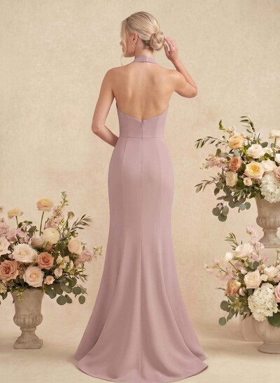 Sheath/Column Halter Elastic Satin Bridesmaid Dresses With Back Hole