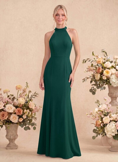Sheath/Column Halter Elastic Satin Bridesmaid Dresses With Back Hole