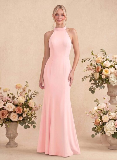 Sheath/Column Halter Elastic Satin Bridesmaid Dresses With Back Hole