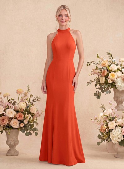Sheath/Column Halter Elastic Satin Bridesmaid Dresses With Back Hole