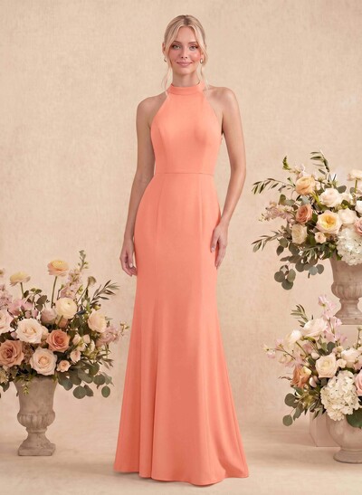 Sheath/Column Halter Elastic Satin Bridesmaid Dresses With Back Hole
