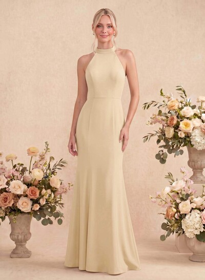 Sheath/Column Halter Elastic Satin Bridesmaid Dresses With Back Hole