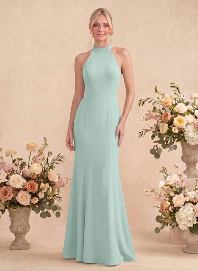 Sheath/Column Halter Elastic Satin Bridesmaid Dresses With Back Hole