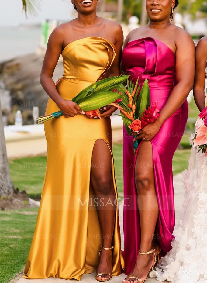 Strapless Silk Like Satin Trumpet/Mermaid Bridesmaid Dresses