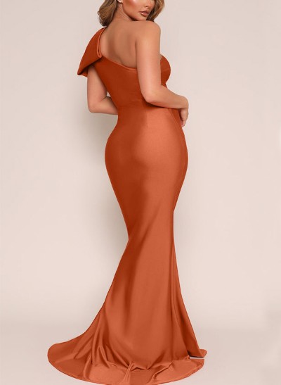 Trumpet/Mermaid One-Shoulder Silk Like Satin Bridesmaid Dresses With Bow(s)