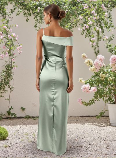 Sheath/Column One-Shoulder Silk Like Satin Bridesmaid Dresses With Split Front