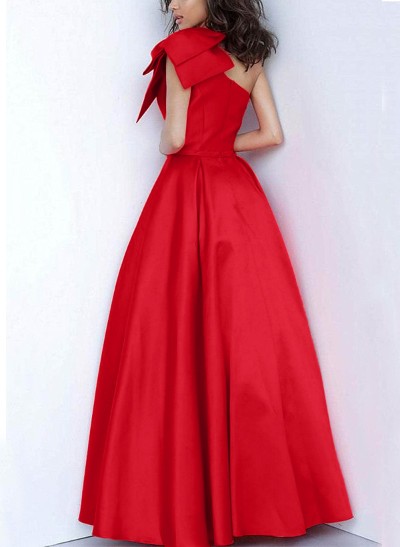 Ball-Gown One-Shoulder Sleeveless Silk Like Satin Bridesmaid Dresses With Bow(s)