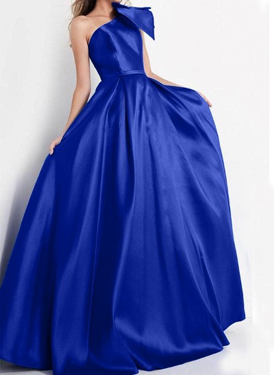 Ball-Gown One-Shoulder Sleeveless Silk Like Satin Bridesmaid Dresses With Bow(s)
