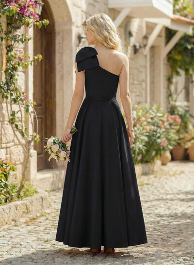 Ball-Gown One-Shoulder Sleeveless Satin Bridesmaid Dresses With Bow(s)