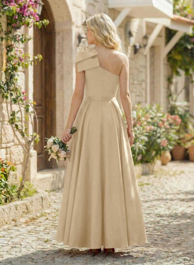 Ball-Gown One-Shoulder Sleeveless Satin Bridesmaid Dresses With Bow(s)