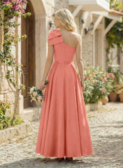 Ball-Gown One-Shoulder Sleeveless Satin Bridesmaid Dresses With Bow(s)