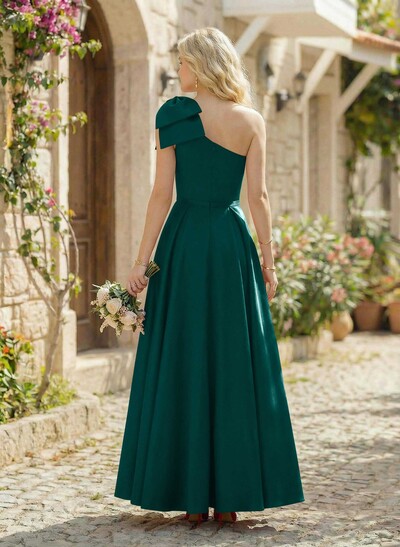 Ball-Gown One-Shoulder Sleeveless Satin Bridesmaid Dresses With Bow(s)