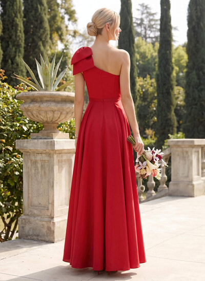 Ball-Gown One-Shoulder Sleeveless Satin Bridesmaid Dresses With Bow(s)