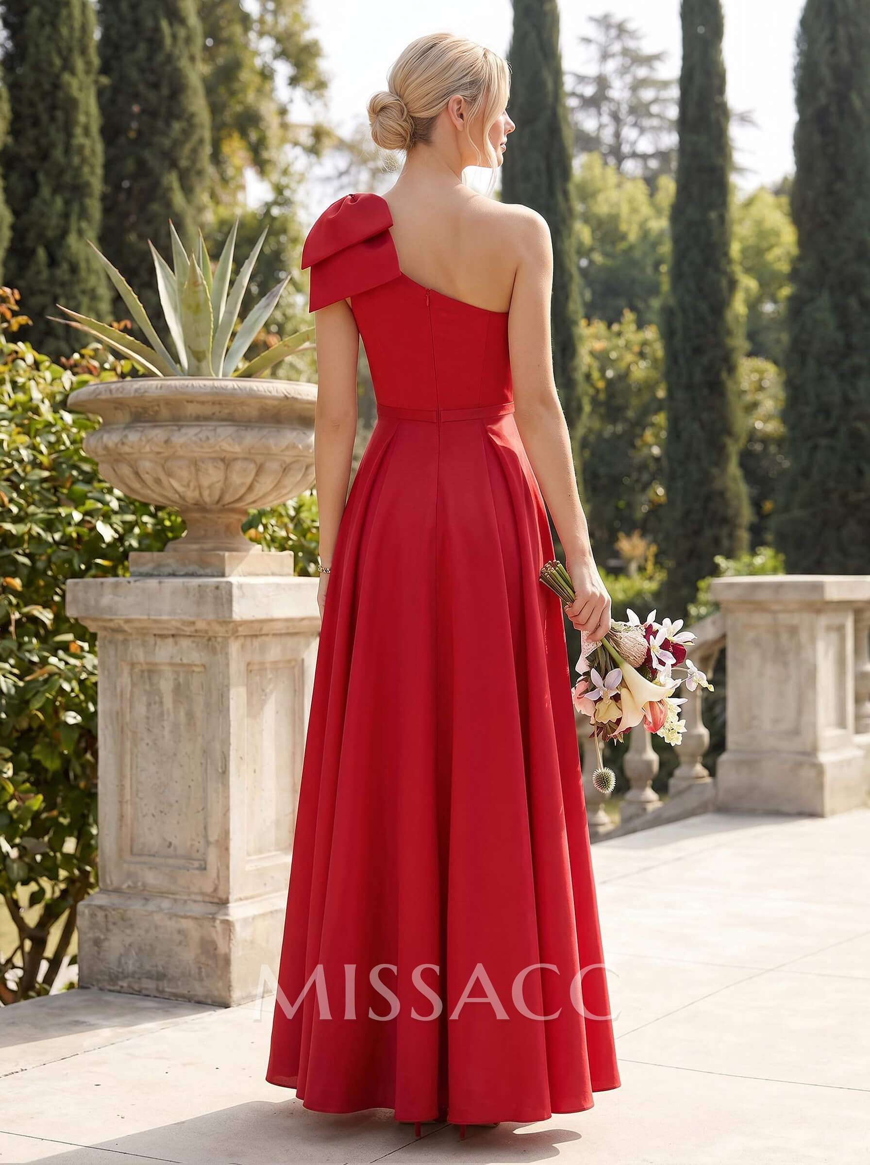 Ball-Gown One-Shoulder Sleeveless Satin Bridesmaid Dresses With Bow(s) Ball-Gown One-Shoulder Sleeveless Satin Bridesmaid Dresses With Bow(s)