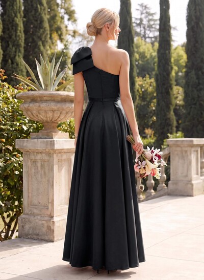 Ball-Gown One-Shoulder Sleeveless Satin Bridesmaid Dresses With Bow(s)