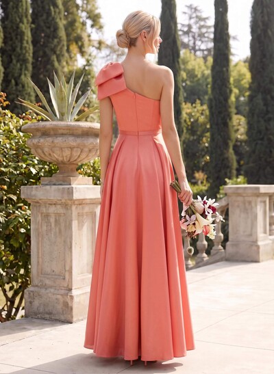 Ball-Gown One-Shoulder Sleeveless Satin Bridesmaid Dresses With Bow(s)