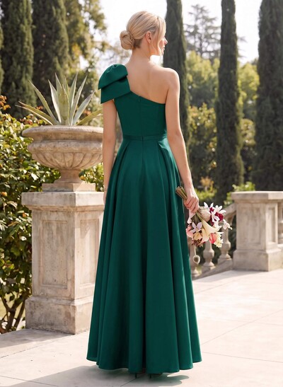 Ball-Gown One-Shoulder Sleeveless Satin Bridesmaid Dresses With Bow(s)