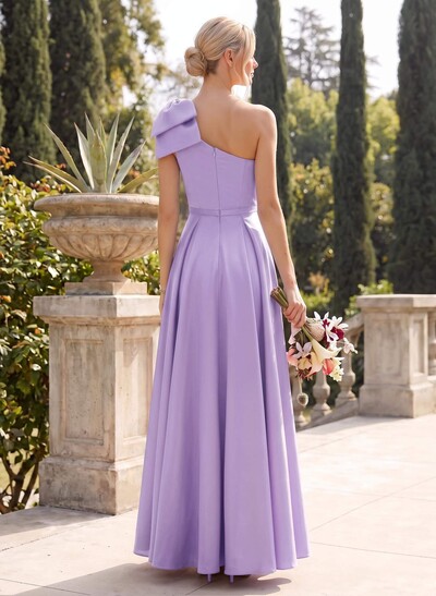 Ball-Gown One-Shoulder Sleeveless Satin Bridesmaid Dresses With Bow(s)